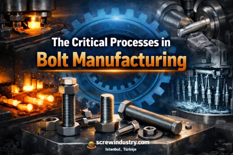Bolt manufacturing process showing cold heading, thread rolling, heat treatment and finished steel bolts &mdash; screwindustry.com Istanbul Turkiye