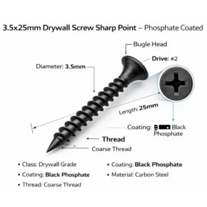 3.5x25mm Drywall Screw Black Phosphate Coated Bugle Head