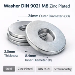 Washer DIN 9021 M8 zinc plated steel flat washer 24mm OD 8.4mm ID 2.0mm thickness